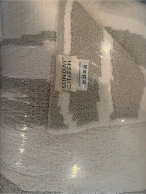 Sunday Citizen Plush Striped Throw Blanket in Gray and White